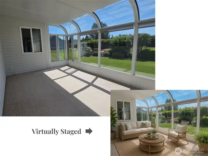 Your favorite room may be the stunning sunporch, where mountain views, sunshine, and garden scenery create a peaceful retreat in every season. Virtually staged for potential.