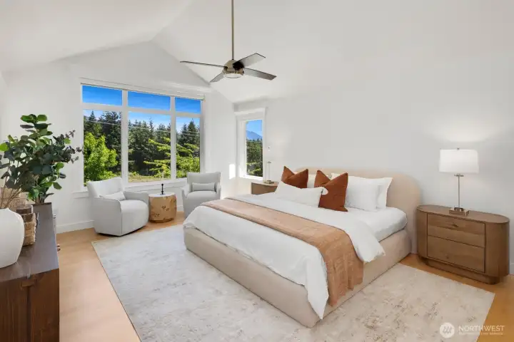 Vaulted ceilings in primary bedroom