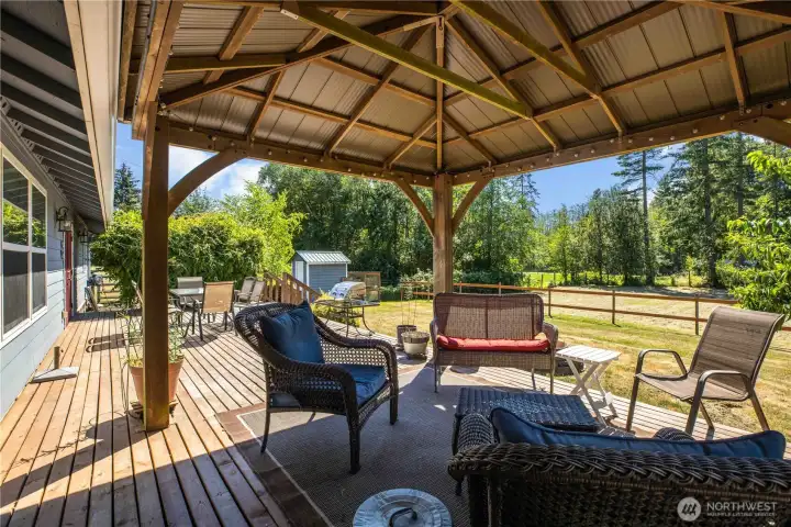 Gazebo covering stays to shade you on hot summer nights and protect you from the rain in the fall. Gazebo covering stays to shade you on hot summer nights and protect you from the rain in the fall.