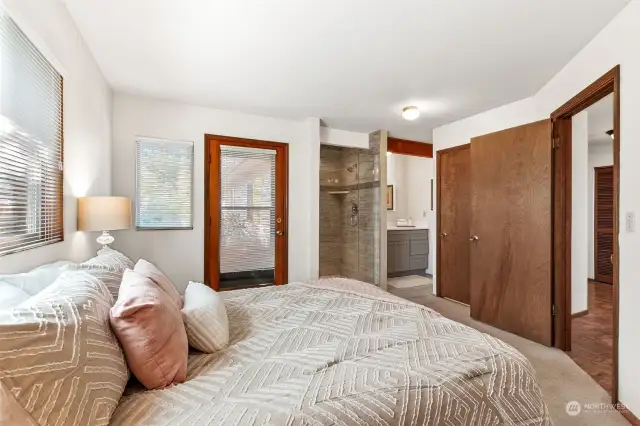 Primary bedroom includes three quarter bath, oversized closet, access to the backyard.