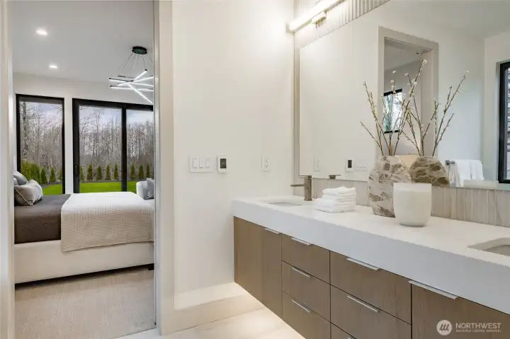 Primary Bath, looking back to the bedroom