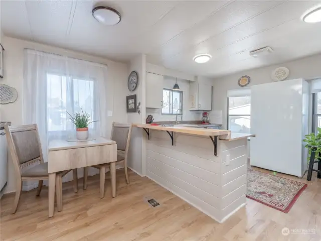 Dining space and kitchen