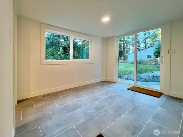 Mudroom with heated floors.
