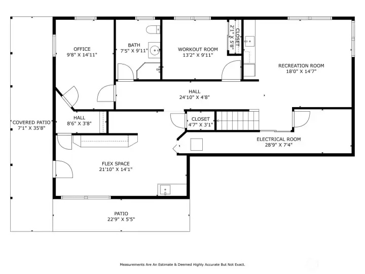 Lower level - the workout room and office can easily function as additional bedrooms.