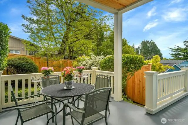This private deck is a perfect place to dine, enjoy ice tea on a summer night. The gate opens up to the backyard.