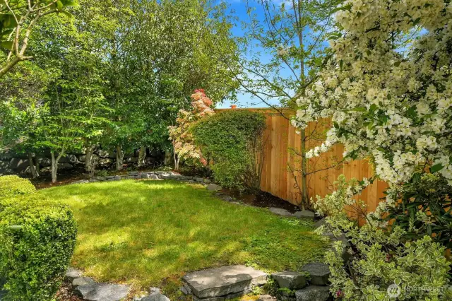 The backyard is very private- great for sun bathing, dogs and gardening!
