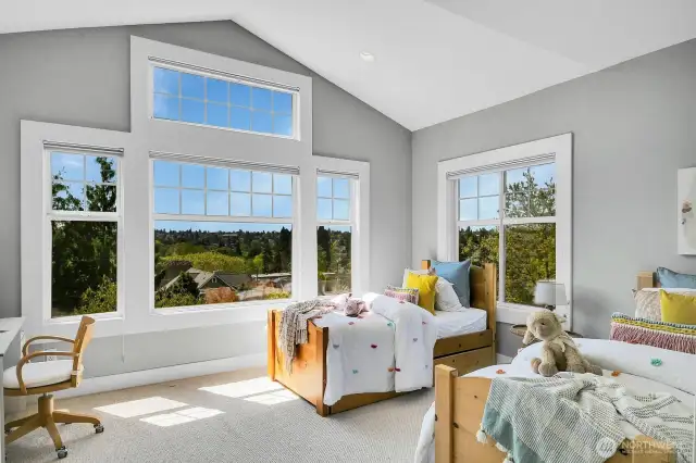 This southwest facing bedroom just radiates warmth and sunshine! Beautiful big sky and wonderful sunsets. The central air keeps the home comfortable all summer long.