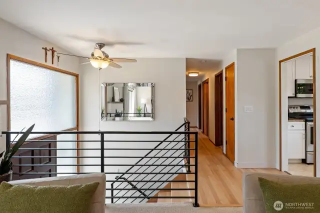 Updated railings and hardwood floors.
