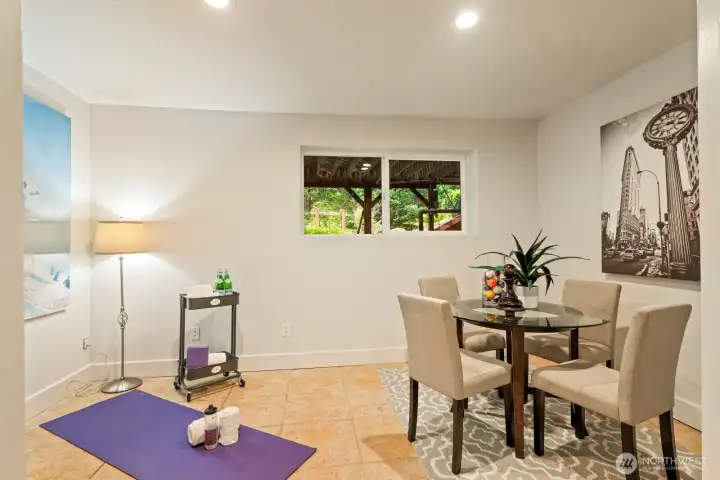 Barn doors close off this space to create a separate room, or leave the barn doors open for a more connected feel to this space.