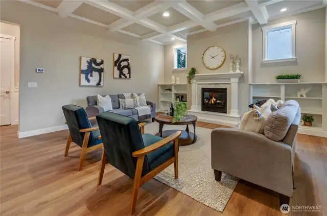 A large great room with custom accents. Perfect for entertaining or simply for that quiet hideaway in your new home.