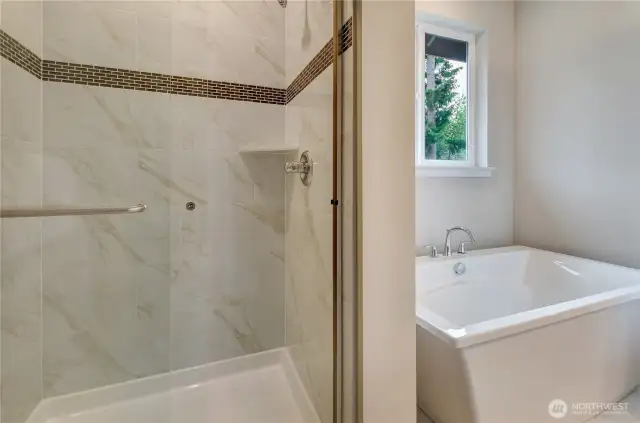 Our included features are every other builder's costly upgrades. We include a large, custom tile surround shower plus ultra-comfortable soaking tub at no additional cost to our homebuyers.