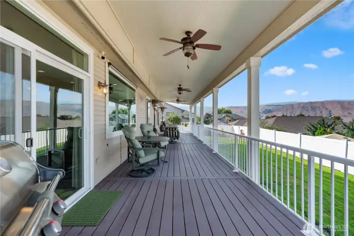 Covered deck with outdoor fans