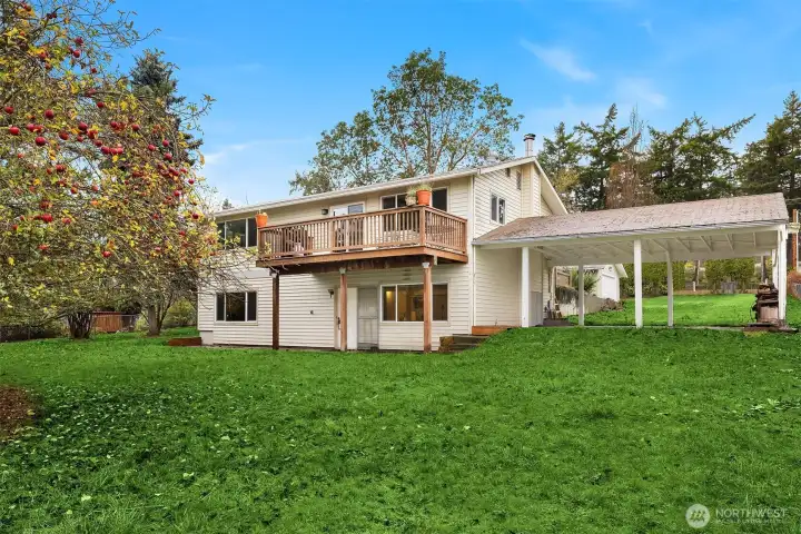 East-facing back deck for wonderful morning light with a view of the Penn Cove.