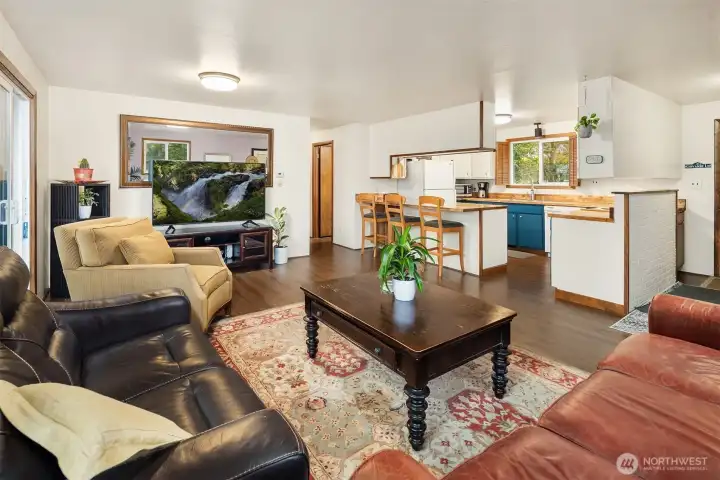 Butcher block counters and newer laminate flooring.