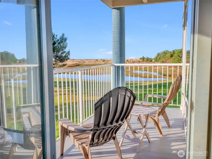 Private balcony off the living room in unit 420.