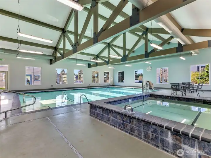 Indoor community pool and hot tub.