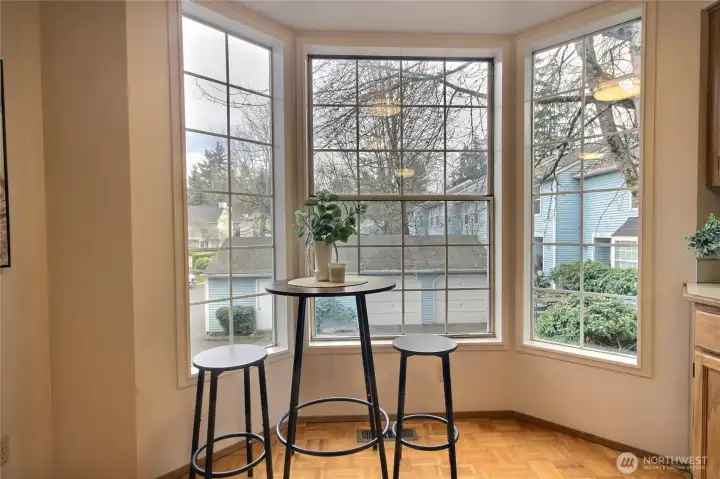 A lovely breakfast nook facing east for morning coffee.