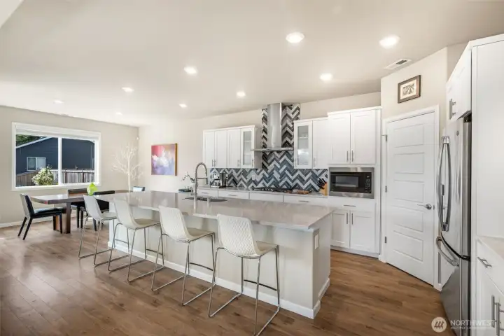 Expansive kitchen island, ideal for entertaining.