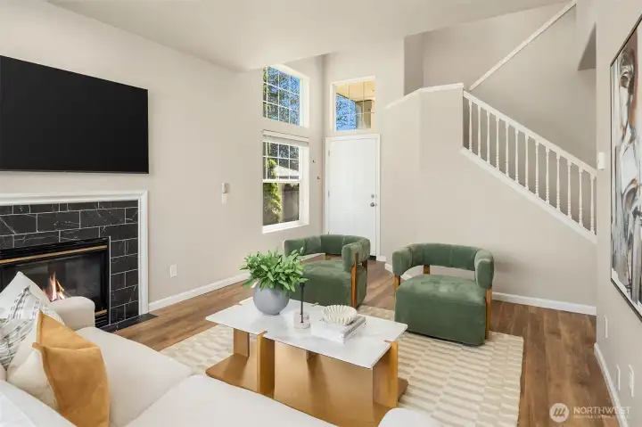 Amazing vaulted ceilings and a newly refinished fireplace.