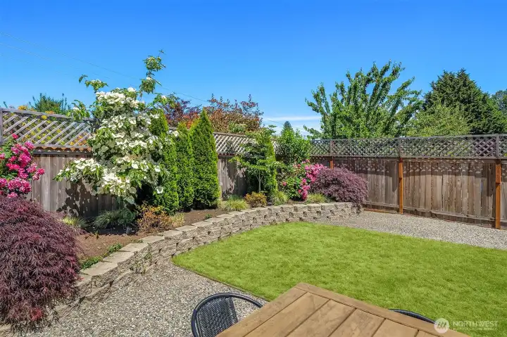 Fully fenced private backyard.