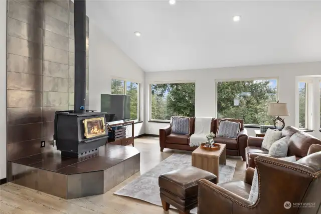 Living Room with natural light and wood burning fireplace