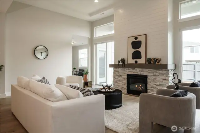 Fireplace centered at great room.