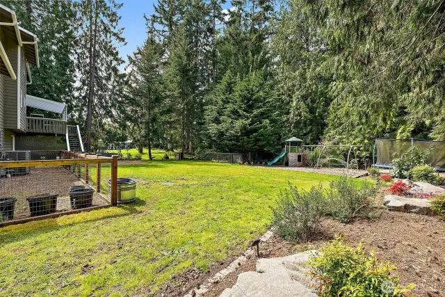 backyard, play zone, garden space & dog-run/chicken area