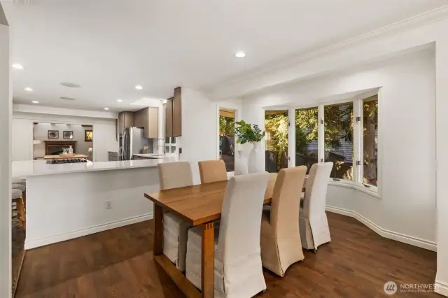The dining area right off of the kitchen provides easy flow for entertaining