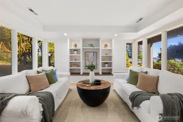 Rec roomThe lovely Rec room/bonus room on the lower level has custom built-ins with a private entry to the outside