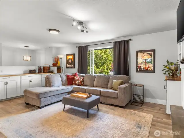 Updated living space includes tons of storage and rustic wood countertops!