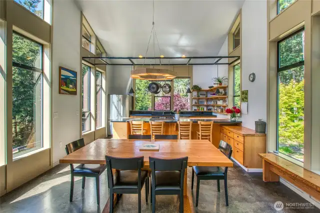 The space is flanked by floor to ceiling windows providing light throughout the year.