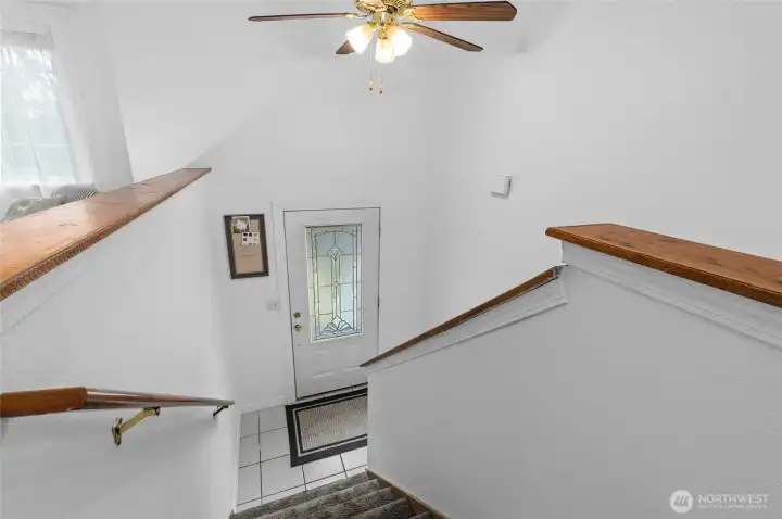 Entry way looking down to the landing.