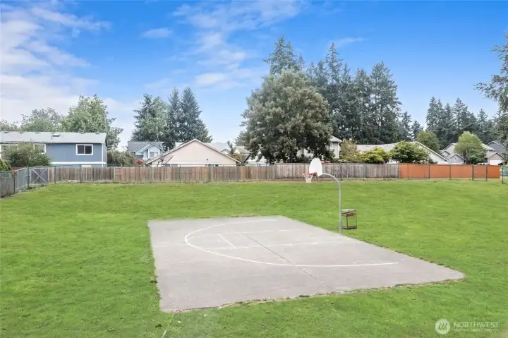 Basketball court back up to the backyard.