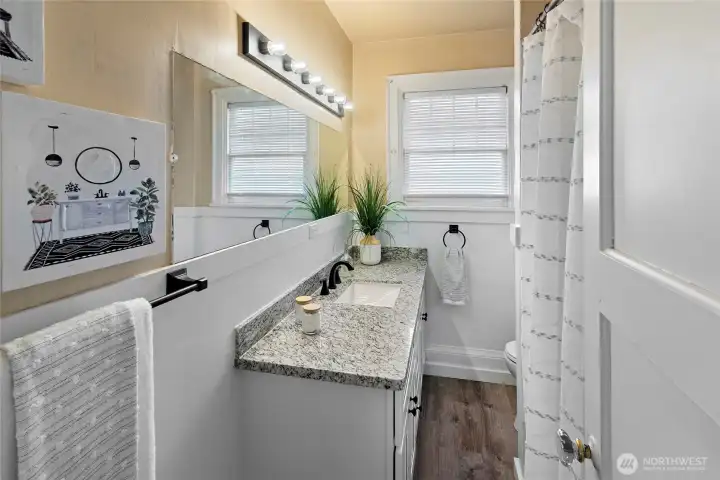 One bathroom in the upper unit