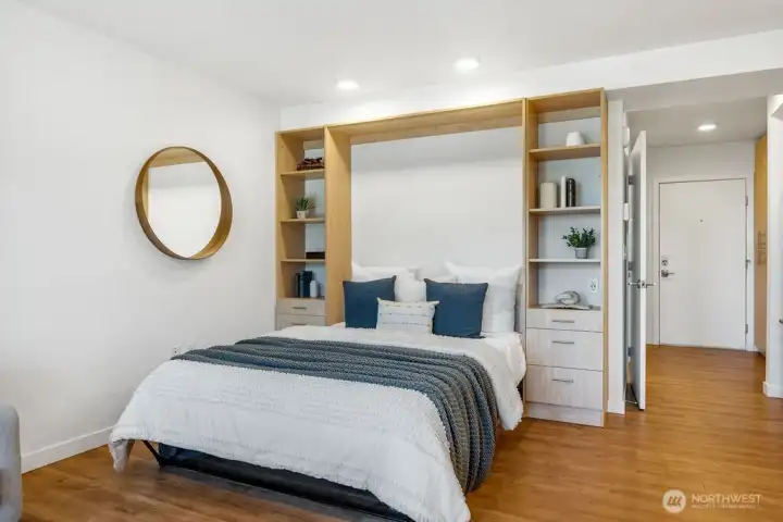 Sleeping area - Murphy bed folds up for additional space!