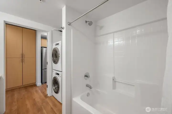Bathroom with in-unit W/D, shower and bath