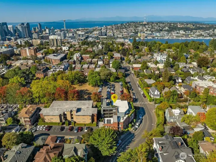 Space Needle, Puget Sound and Lake Union all visible from Roof Deck