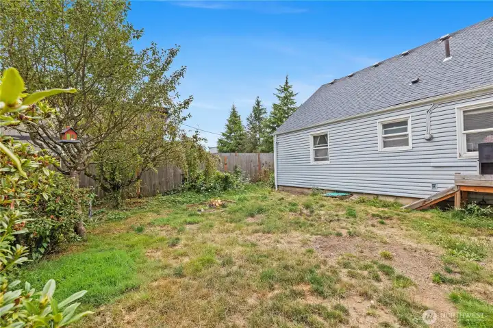 Fully Fenced. Large lot. Mature trees offer privacy.