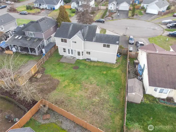 Ariel view of the fenced back yard