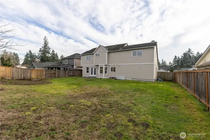 Rear view of the large back yard