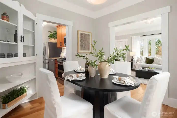 Formal dining with quick proximity to kitchen and living areas.