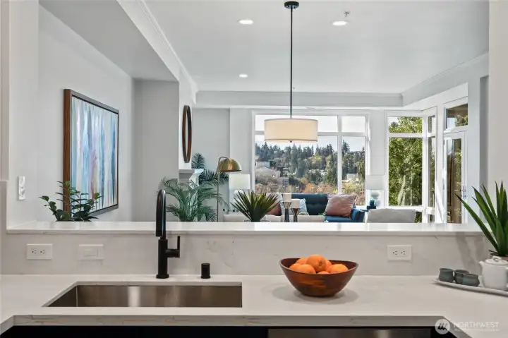 Kitchen open to living space for ease of entertaining