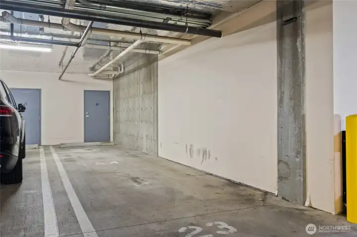 2 parking spaces and storage unit in secured garage