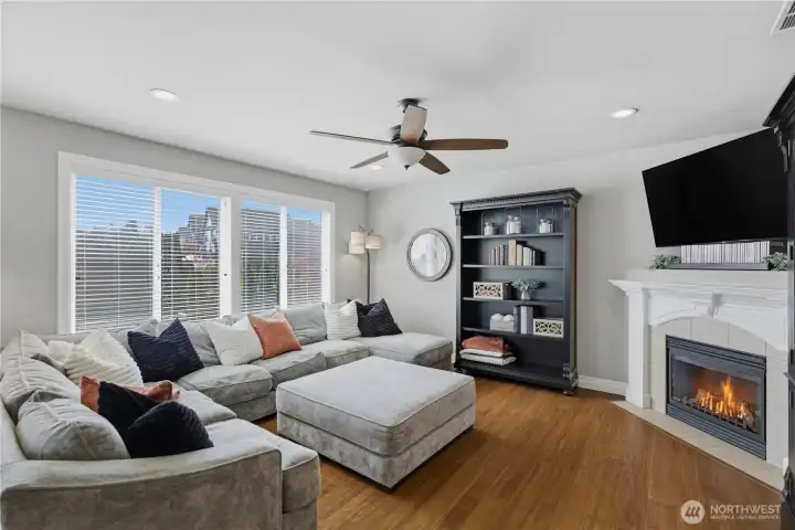Gas fire place and natural light.