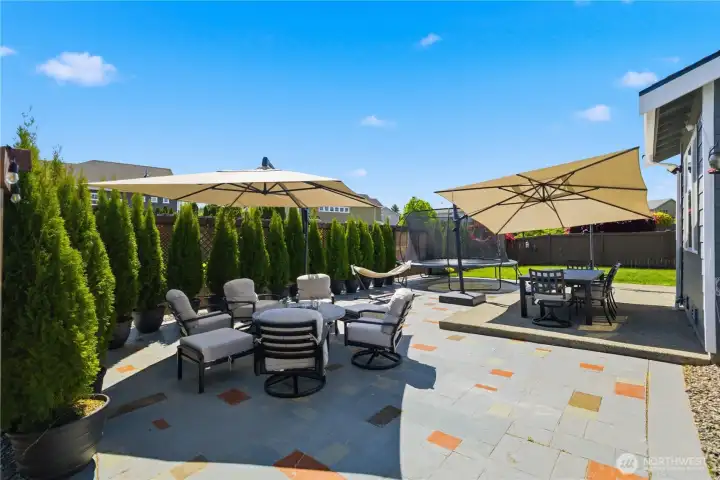 Back yard Patio and privacy fence.
