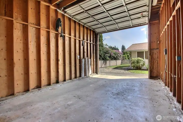 Garage has power and manual garage door.
