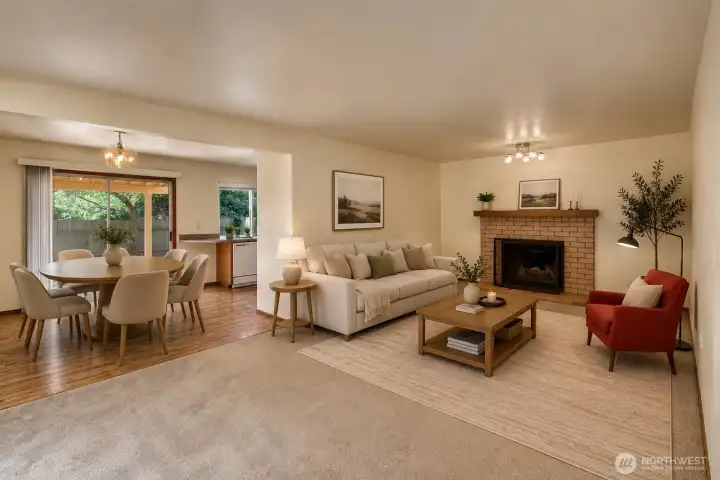 Virtually staged Living - Dining area with tons of natural light.