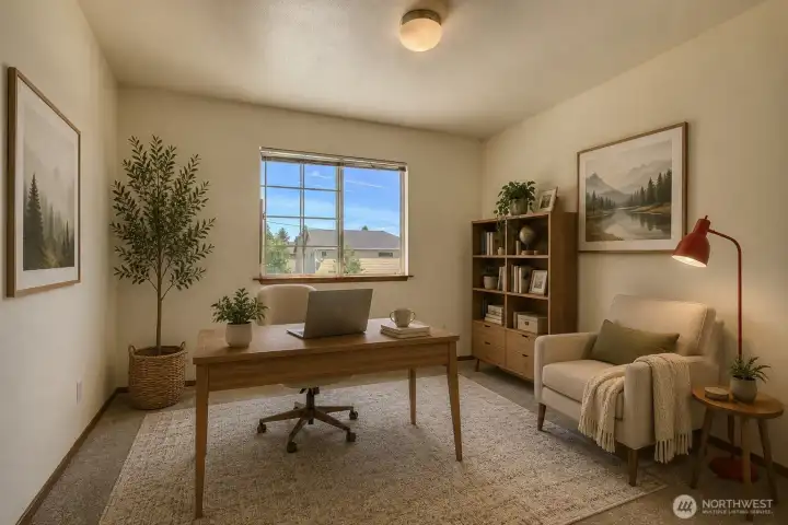 Third Bedroom virtually staged as an office