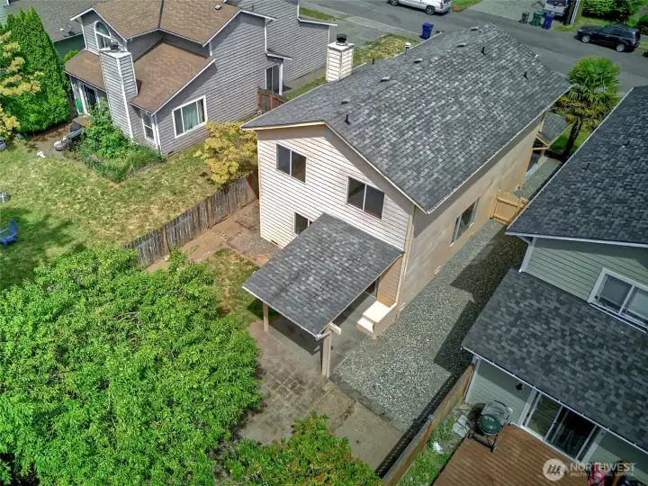 Ariel view of the house and roof.