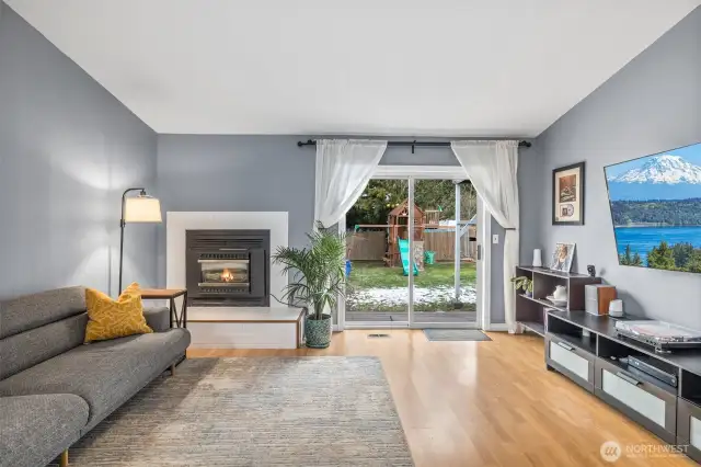 View of living room to outside play area.